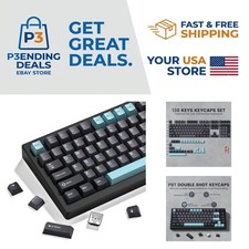 Custom Double Shot PBT Keycaps - 138 Keys for Mechanical Keyboards - Grey/Blue picture