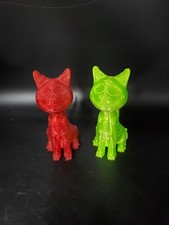 3D Printer Lot Of 2 Skeleton Skull Cats Red And Lime Green 4.5