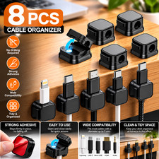 8x Self-Adhesive Cable Clips Cord Organizer Holder for Desk USB Charging Cables picture
