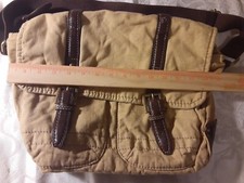 Fossil Tan Canvas Messenger Bag Crossbody Purse With Adjustable Nylon Strap picture