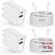 10FT iPhone 17/16e Fast Charger,Pack0W Dual Port USB C+A 10FT C-C 2 White/White picture