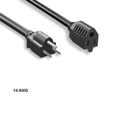 10PCS 25ft 14 AWG Power Extension Cable NEMA 5-15P to 5-15R 15A/125V SJT Black picture