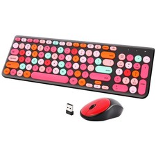 Retro Wireless Keyboard Mouse Combo, Cute Round Keycaps, 2.4GHz USB for PC/Lapto picture