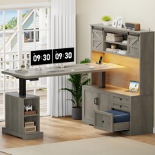 LED L Shaped Standing Desk 71 with Hutch Drawers Grey Homiflex picture