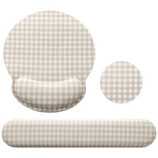 Wrist Rest Support for Mouse Pad&Keyboard Set, Khaki Gingham Checkered Circle... picture