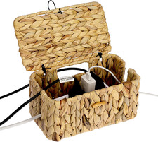 Woven Cable Management Box with Lid Water Hyacinth Cord Organizer, S picture
