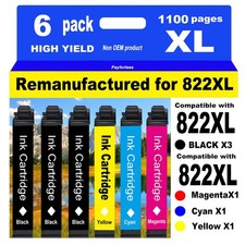 Epson 822XL Ink Cartridges 6-Pack for WF-3820 WF-3823 WF-4820 3 Black 1 Cyan 1 picture