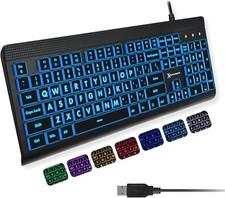 SABLUTE Large Print Backlit Keyboard, Wired USB Lighted Computer Keyboard picture
