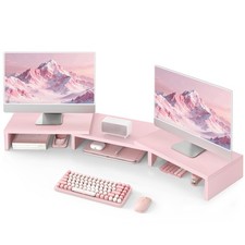 TAVR Dual Monitor Stand Riser Wooden Computer Stand for 2Monitors Pink Max 43.3