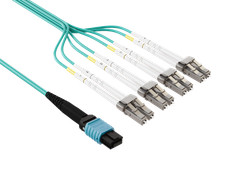 15m MTP MPO to 8x LC Breakout Fiber Cable OM4 Multimode Plenum OFNP Aqua picture