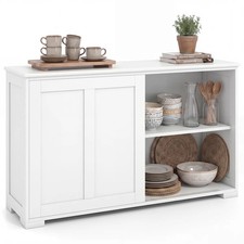 42 Inch White Manufactured Wood Server with Sliding Doors picture