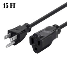 15ft Power Extension Cord Cable 3-Prong AC US Grounded NEMA 5-15P to 5-15R 16AWG picture