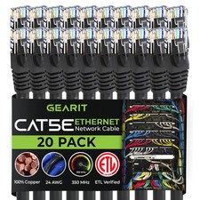 20 PCS Cat5e Ethernet Patch Cable 5 FT Black Snagless RJ45 LAN Network Cord picture