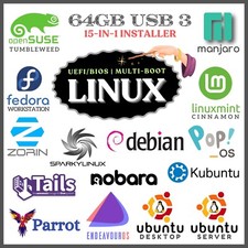 EPIC 15 Linux Distros, 64GB Multi-Boot MASTER USB, Fast Shipping | PACK # 1 picture