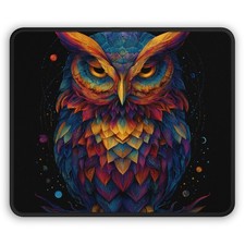 Colorful Neon Owl Gaming Mouse Pad | Vibrant Owl Art picture
