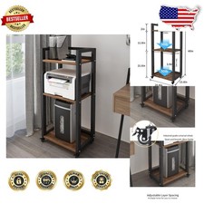 Tall Printer Stand, Rustic 3-Tier Computer Host Holder, Moveable Storage picture