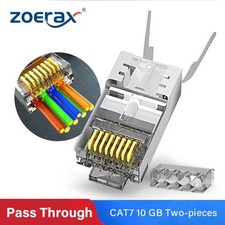 RJ45 Cat8 Cat7 Cat6A Pass Through Modular Plug Shielded FTP/STP Gold Plated picture