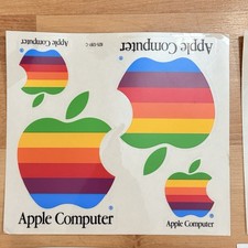 Vintage Apple Computer Rainbow Logo Decal Sticker Sheet of 4 OEM NOS picture