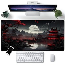 Japanese Desk Mat Riverside Full Moon Black Red Large Gaming Mouse Pad XXL picture