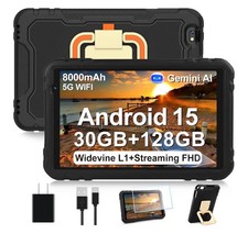 9 inch Rugged Tablet, Android 15 Waterproof Tablet wirh Gemini AI, 24GB+128GB TF picture