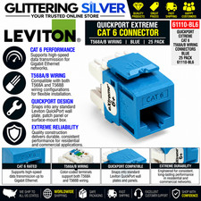 Leviton 61110-BL6 QuickPort Extreme Cat6 RJ45 T568A/B Jack Blue 25-Pack picture