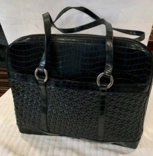 Coldwater Creek Hampton Computer Bag Black Tote Herringbone Woven Shoulder bag picture