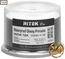 200-Pak RITEK PRO Waterproof GLOSSY White Inkjet Hub 16X 4.7GB DVD-R's picture