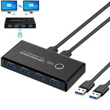 USB 3.0 / 2.0 KVM Switch 2 Computers Share 4 Devices Keyboard Mouse Printer picture