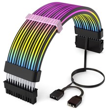 Black 24-Pin RGB PSU Extension Cable 4-Side 5V 3-Pin ARGB Sync picture