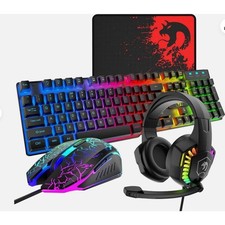 MAMBASNAKE T11 Wired Keyboard Combo, Mouse, Headphone& Pad, Rainbow LED Backlit picture