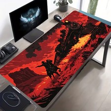 1pc Red Black Western Steam Train Riding Cowboy Pattern Large Gaming Mouse Pad picture