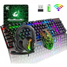 Gaming Keyboard Mouse and Headset Gaming Mouse Pad Wireless For PC Mac PS4 Xbox picture