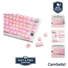 123 Crystal Jelly Keycaps Set - Double-Shot Laser Engraved Pink Butterfly Accent picture