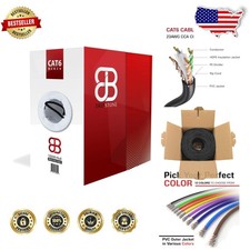 Durable 1000ft Cat 6 Ethernet Cable: 23AWG CCA, Black, Indoor/Outdoor, 10Gbps picture