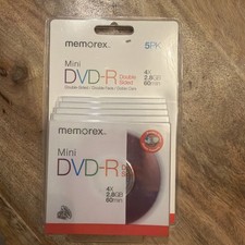 Memorex Blank Mini DVD-R 4x 2.8GB 60min Double-Sided 5PK 5 Pack - New Sealed picture