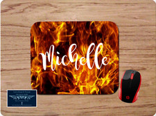 FLAMING FIRE FLAMES PERSONALIZED W/ NAME CUSTOM PC MOUSE PAD DESK MAT GIFT picture