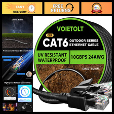 60ft Cat 6 Outdoor Ethernet Cable, 10Gbps Waterproof Direct Burial, UV Jacket, P picture