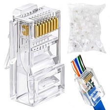 100pc RJ45 Cat5e Pass Through Connectors – EZ Crimp Ethernet Network Plugs picture