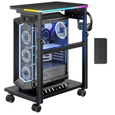 RGB Adjustable Computer Tower Stand, USB Lock Casters Mobile CPU Cart picture