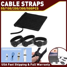 50Pcs Black Cable Straps Wire Hook Cord Reusable Fastening Organizer Loop Ties picture