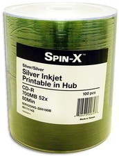 100-Pak Spin-X Silver Inkjet Hub Printable 52X 80-Min CD-R's in Shrinkwrap picture