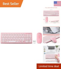 Quiet Wireless Keyboard & Mouse Combo - Stylish Ultra-Thin Pink Design picture