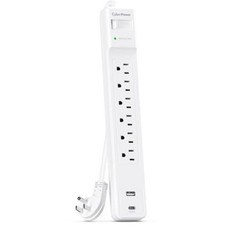 Cyberpower CSP604UCW 4 ft. 1500J 6-Outlet Surge Protector with USB Ports - White picture