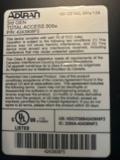 ADTRAN Total Access 900e 3rd Gen 908e VoIP Gateway 4243908F2 W/ FXO picture
