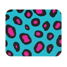 Neon Leopard Print Mouse Pad | Blue Teal Background, Pink Spots picture