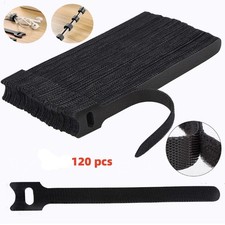 120Pcs Cable Straps Black Wire Cord Hook Loop Ties Reusable Fastening Organizer picture