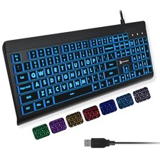 X9 Performance Large Print Backlit USB Wired Keyboard 107-Key 7-Color Full Size picture
