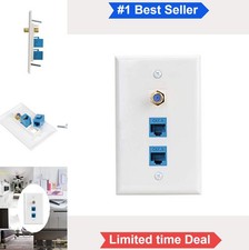 Cat6 Keystone Wall Plate 2 Port RJ45 Coax 1 Port Female to Female Ethernet picture