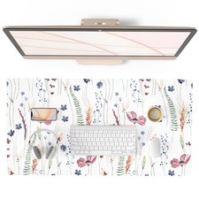 Large Mouse Pad Cute Flower Desk Mat Wildflowers PU Leather 31.5x15.7 In picture