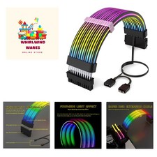 Black 24Pin 4-Side RGB PSU Cables Extension,5V 3Pin MB Sync picture